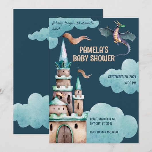 Groene Dragon kasteel baby shower Kaart (Voorkant / Achterkant)