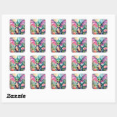 Groene Dragon Roze Vleugels Bloemen Waterverf Vierkante Sticker (Vel)