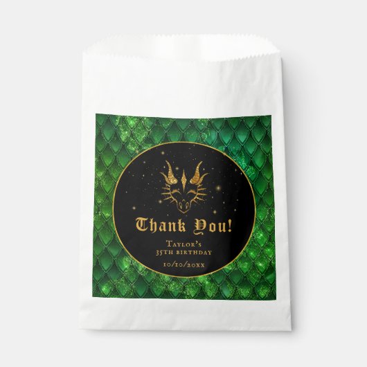 Groene Dragon Schalen Gouden Verjaardag Dank u Bedankzakje (Voorkant)