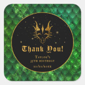 Groene Dragon Schalen Gouden Verjaardag Dank u Vierkante Sticker (Voorkant)