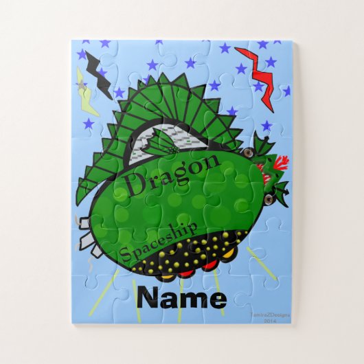 Groene Dragon Spaceship Lightning Bolts Legpuzzel (Verticaal)