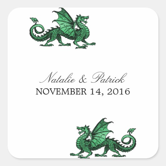 Groene Dragon Wedding Stickers (Voorkant)