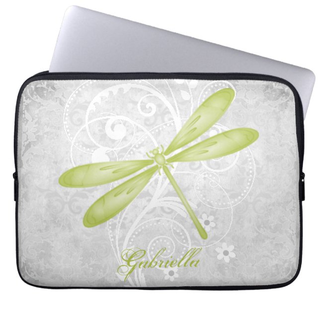 Groene Dragonfly gepersonaliseerd Laptop Sleeve (Voorkant)