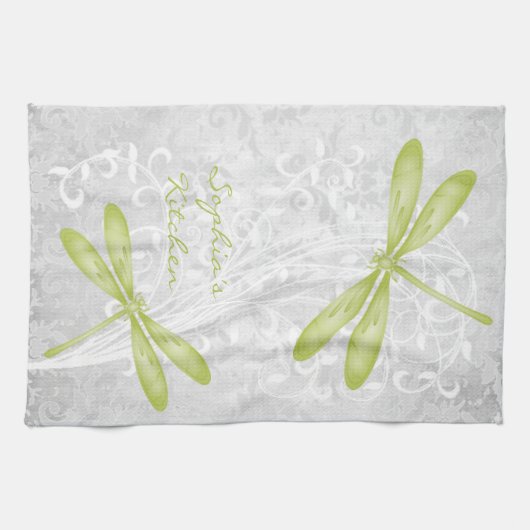 Groene Dragonfly Persoonlijke keukenhanddoek (Horizontaal)