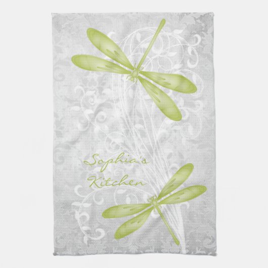 Groene Dragonfly Persoonlijke keukenhanddoek (Verticaal)