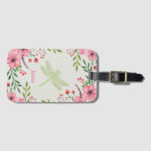 groene Dragonfly roze bloemen Bagagelabel (Voorkant (horizontaal))