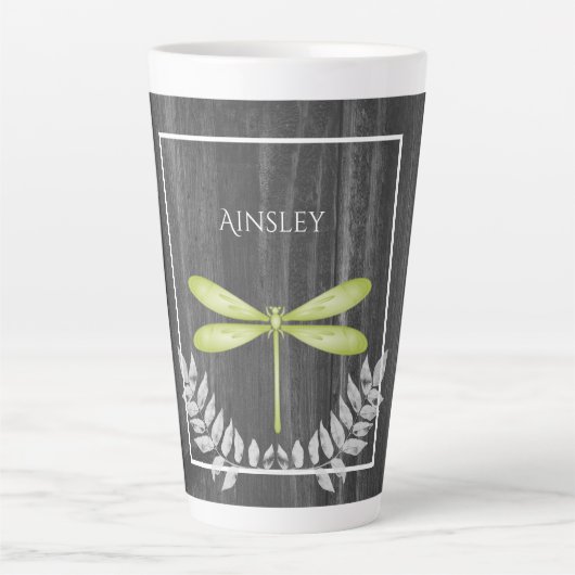 Groene Dragonfly Rustic persoonlijke latte Mok (Voorkant)