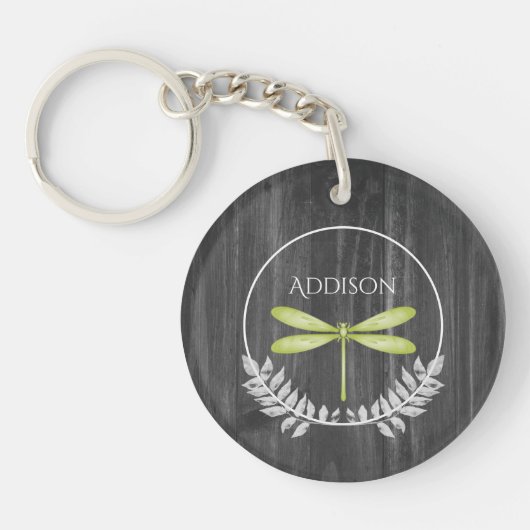 Groene Dragonfly Rustic Sleutelhanger op maat (Voorkant)