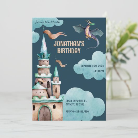 Groene Drakenkasteel verjaardag Kaart (Staand voorkant)