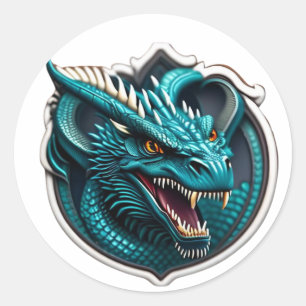 Groene Drakenkop met Scheermesachtige Tanden 4 Ronde Sticker