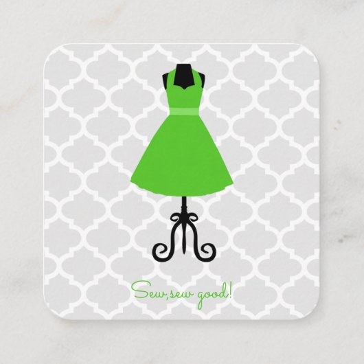 Groene  dress Seamstress en veranderingen Vierkante Visitekaartje (Achterkant)