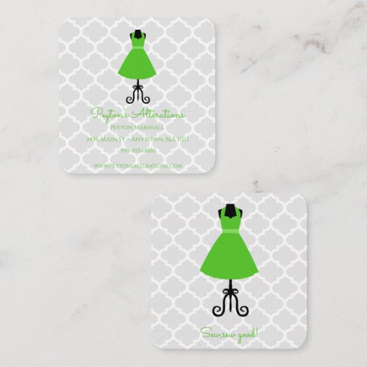 Groene  dress Seamstress en veranderingen Vierkante Visitekaartje (Voorkant / Achterkant)