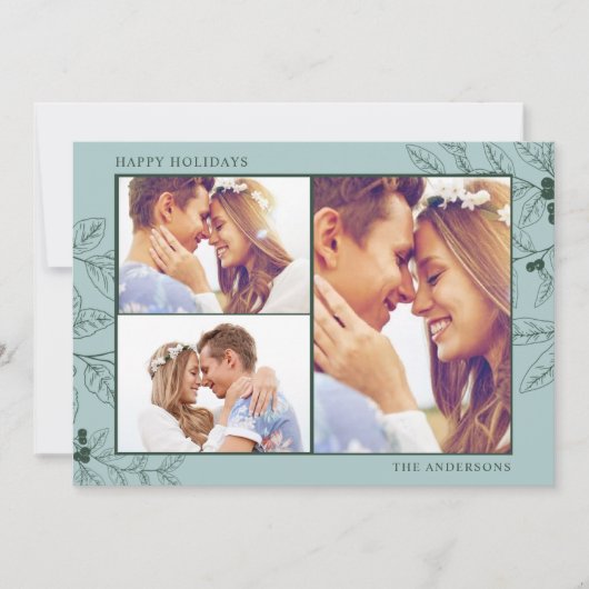 Groene Drie Foto Kerst Wenskaart (Voorkant)