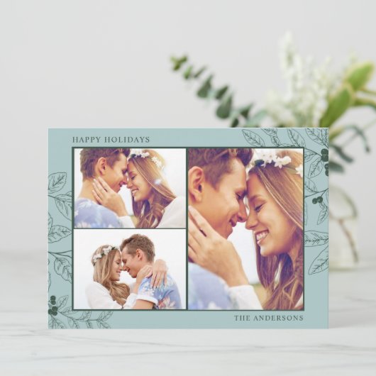 Groene Drie Foto Kerst Wenskaart (Staand voorkant)