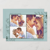 Groene Drie Foto Kerst Wenskaart (Voorkant / Achterkant)