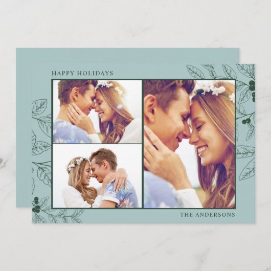 Groene Drie Foto Kerst Wenskaart (Voorkant / Achterkant)