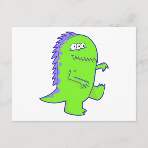 groene drie-ogige dino-monstrum briefkaart