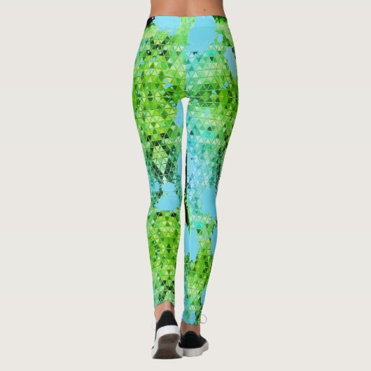 Groene driehoeken Turquoise verf Leggings (Achterkant)