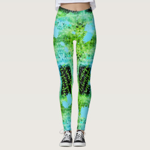 Groene driehoeken Turquoise verf Leggings
