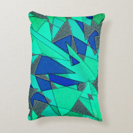 Groene driehoekige sneeuw op blauwe achtergrond, r accent kussen