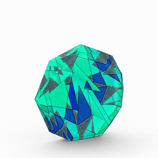 Groene driehoekige sneeuw op blauwe achtergrond, r fotoblokken (Links)