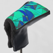 Groene driehoekige sneeuw op blauwe achtergrond, r golfheadcover (3/4 voorkant)