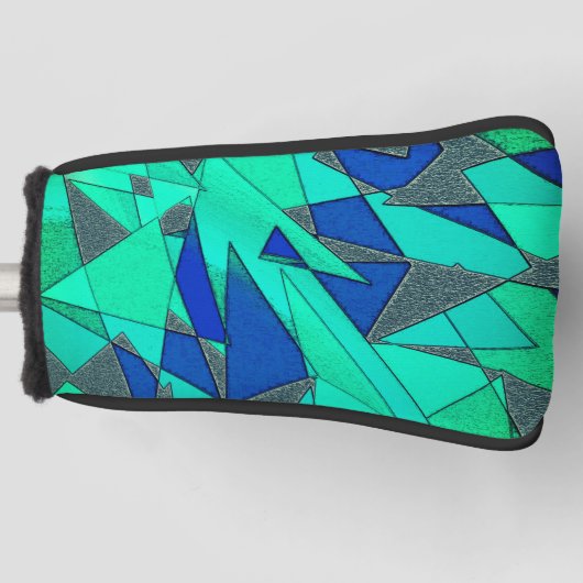 Groene driehoekige sneeuw op blauwe achtergrond, r golfheadcover (Voorkant)