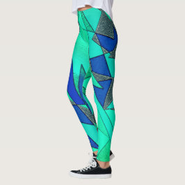 Groene driehoekige sneeuw op blauwe achtergrond, r leggings