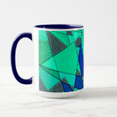 Groene driehoekige sneeuw op blauwe achtergrond, r mok (Links)