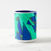 Groene driehoekige sneeuw op blauwe achtergrond, r mok (Midden)