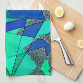 Groene driehoekige sneeuw op blauwe achtergrond, r theedoek