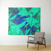 Groene driehoekige sneeuw op blauwe achtergrond, r wandkleed (In Situ (horizontaal))