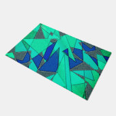 Groene driehoekige uitsnijdingen op blauwe achterg deurmat (Schuin)