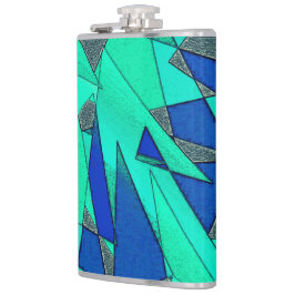 Groene driehoekige uitsparingen op blauwe achtergr heupfles