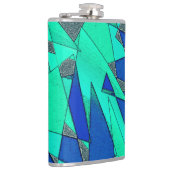 Groene driehoekige uitsparingen op blauwe achtergr heupfles (Rechts)