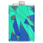 Groene driehoekige uitsparingen op blauwe achtergr heupfles (Voorkant)