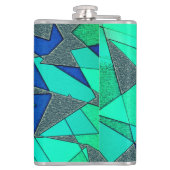 Groene driehoekige uitsparingen op blauwe achtergr heupfles (Achterkant)