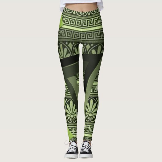 groene driehoekige zwarte damesleggings leggings (Voorkant)