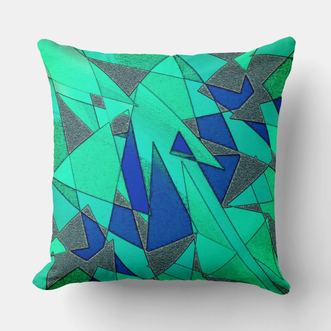 Groene driehoeksnede met ruwe blauwe stukken kussen (Voorkant)