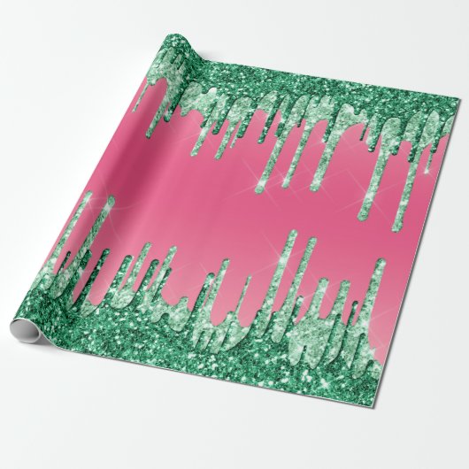 Groene drifters roze roze watermeloen kleur cadeaupapier (Uitgerold)