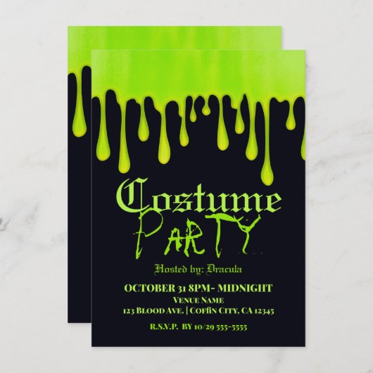 Groene dripsloppenningen Halloween Costume Party Kaart (Voorkant / Achterkant)
