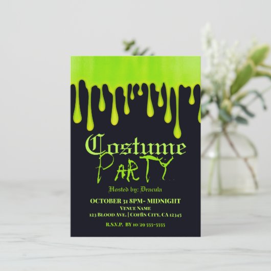 Groene dripsloppenningen Halloween Costume Party Kaart (Staand voorkant)