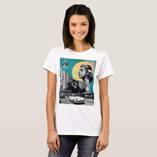 Groene dromen in de stad van 50 Retro Collage T-shirt (Voorkant volledig)