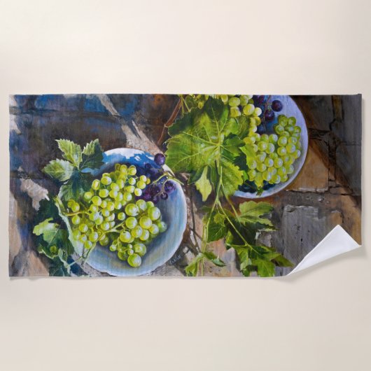 Groene Druif Stilleven Schilderij Strandlaken (Voorkant)