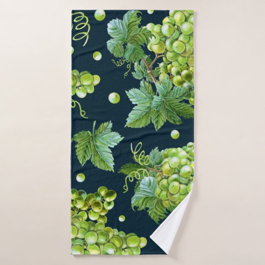 Groene druif: Waterverf donker patroon Badhanddoek (Badhanddoek)