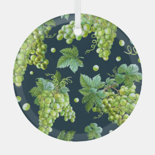 Groene druif: Waterverf donker patroon Glas Ornament