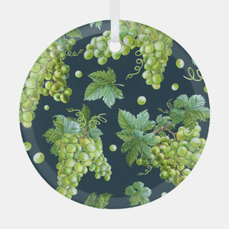 Groene druif: Waterverf donker patroon Glas Ornament