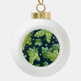 Groene druif: Waterverf donker patroon Keramische Bal Ornament