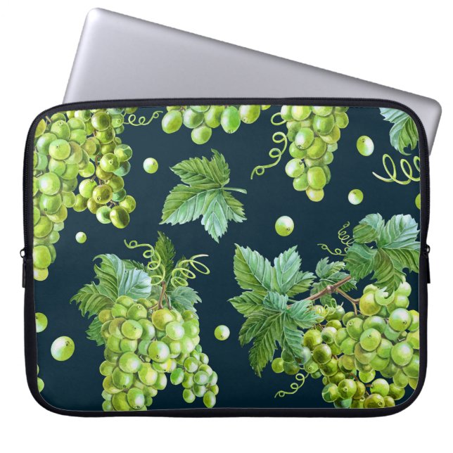 Groene druif: Waterverf donker patroon Laptop Sleeve (Voorkant)