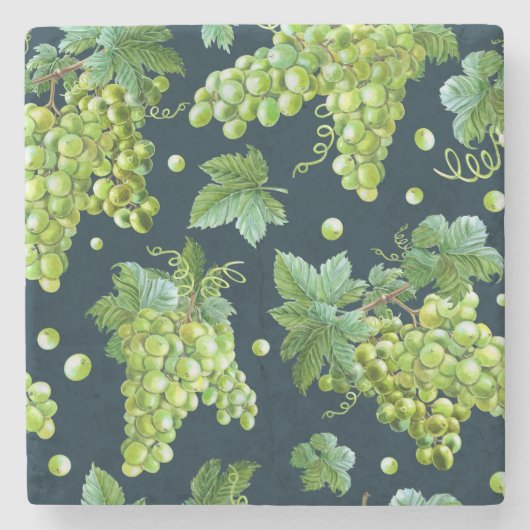 Groene druif: Waterverf donker patroon Stenen Onderzetter (Voorkant)